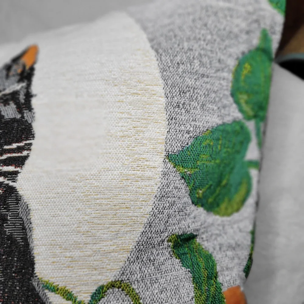 Halloween Black Cat Pumpkin Tapestry Throw Pillow Grey Back 16x16